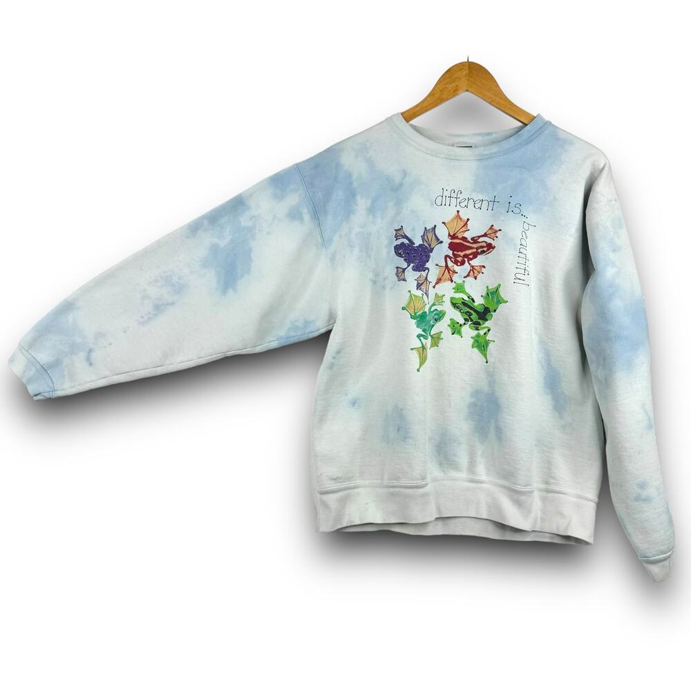 Vintage Tie Dye Graphic Sweatshirt Different is Beautiful Colorful Frogs Large - Picture 3 of 8
